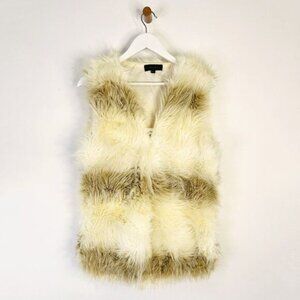 Julie White and Brown Shaggy Faux Fur Boho Vest